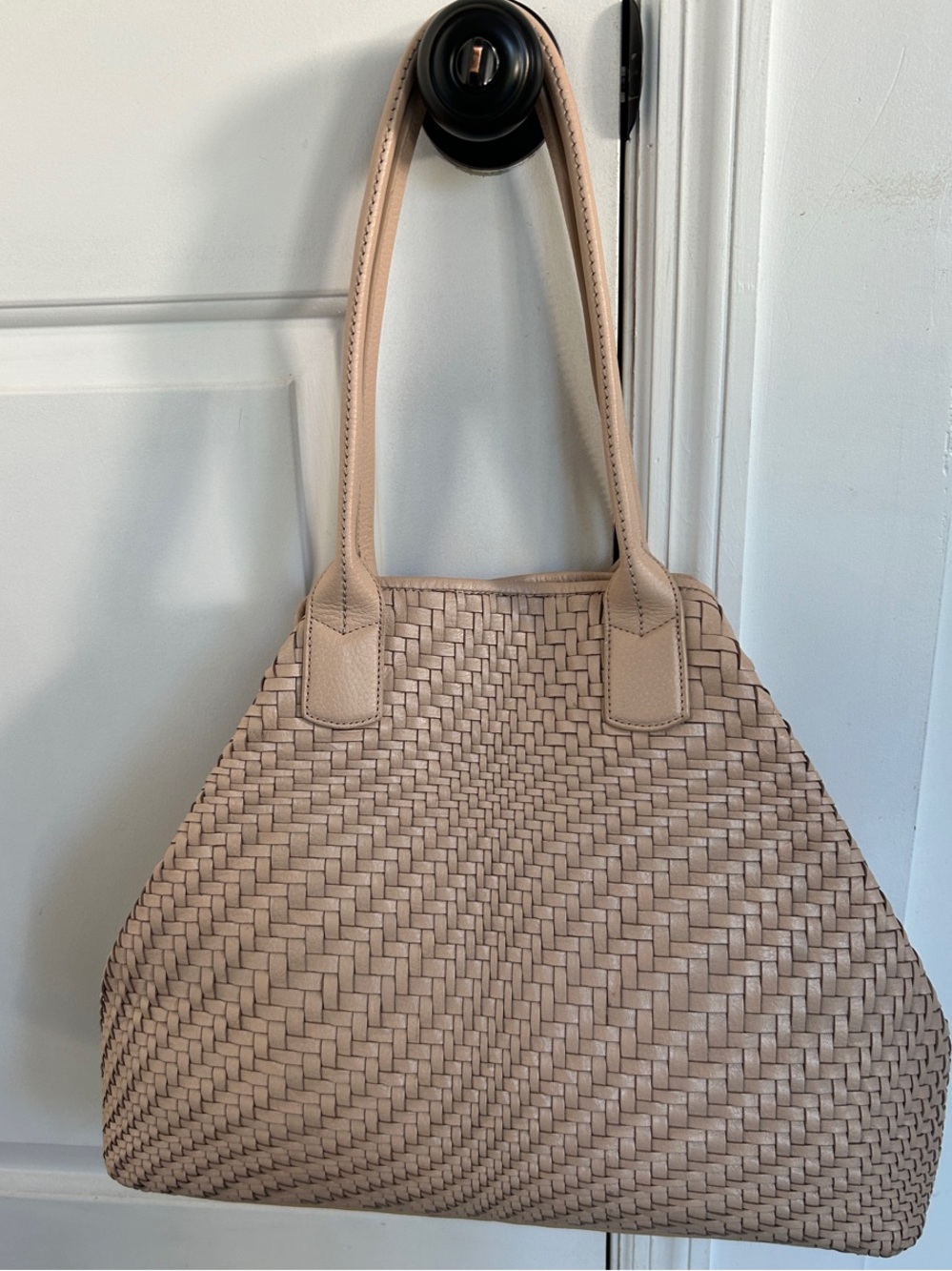 Cole Haan Woven Tan Leather Tote Shoulder Bag Minimalist Shoulder Tote Bag NWOT